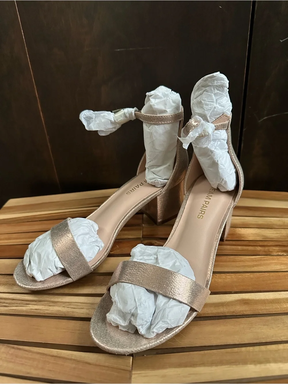 Dream Pairs Metallic Rose Heeled Ankle-Strap Sandals - Picture 7 of 9